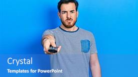  Presentation with remote - Cool new PPT layouts with handsome-caucasian-man-with-beard backdrop and a teal colored foreground