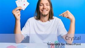  Presentation with playing cards - Colorful PPT theme enhanced with handsome-caucasian-man-with-long backdrop and a light blue colored foreground