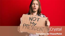  Presentation with protest - Colorful presentation design enhanced with handsome-caucasian-man-with-long backdrop and a coral colored foreground