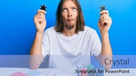  Presentation with poker chips - Colorful presentation design enhanced with handsome-caucasian-man-with-long backdrop and a light blue colored foreground