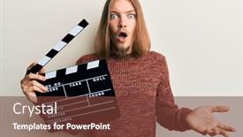  Presentation with clapboard - Presentation design consisting of handsome-caucasian-man-with-long background and a tawny brown colored foreground