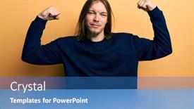  Presentation with long hair man - Audience pleasing slide set consisting of handsome-caucasian-man-with-long backdrop and a teal colored foreground