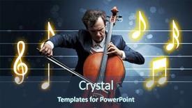  Presentation with sheet music - Amazing presentation theme having handsome cellist playing with music backdrop and a  colored foreground
