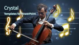  Presentation with sheet music - Amazing presentation theme having handsome cellist playing with music backdrop and a  colored foreground