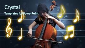  Presentation with sheet music - Amazing PPT theme having handsome cellist playing with music backdrop and a  colored foreground