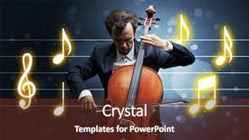  Presentation with sheet music - Presentation theme enhanced with handsome cellist playing with music background and a  colored foreground