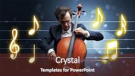 Presentation with sheet music - PPT theme having handsome cellist playing with music background and a  colored foreground