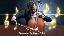  Presentation with sheet music - Beautiful presentation theme featuring handsome cellist playing with music backdrop and a tawny brown colored foreground
