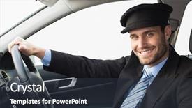  Presentation with smiling kids at summer camp - PPT layouts enhanced with handsome chauffeur smiling at camera in the car background and a tawny brown colored foreground