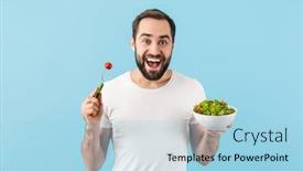  Presentation with cheerful - Audience pleasing presentation theme consisting of handsome-cheerful-young-bearded-man backdrop and a light blue colored foreground