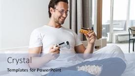  Presentation with young children playing multicultural - Colorful presentation theme enhanced with handsome-cheerful-young-man-playing backdrop and a light blue colored foreground