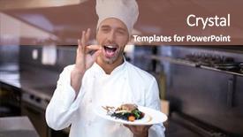  Presentation with commercial - Theme featuring handsome chef presenting meal in a commercial kitchen background and a coral colored foreground