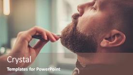  Presentation with barber - Cool new presentation design with handsome-client-close-his-eyes backdrop and a violet colored foreground