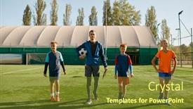  Presentation with soccer field - Slides having handsome-coach-and-junior-soccer background and a tawny brown colored foreground