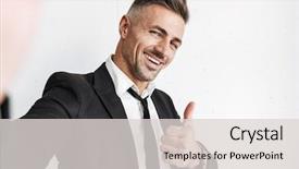  Presentation with formal - Slide set enhanced with handsome confident businessman wearing formal background and a light gray colored foreground