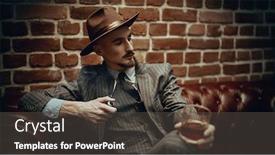  Presentation with rich man - Presentation design consisting of handsome-confident-man-sitting-relaxed background and a dark gray colored foreground