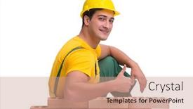  Presentation with building construction - Presentation design with construction worker building brick wall background and a coral colored foreground