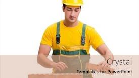  Presentation with building construction - Theme featuring handsome-construction-worker-building-brick background and a coral colored foreground