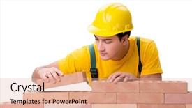  Presentation with building construction - Amazing presentation design having handsome construction worker building brick backdrop and a lemonade colored foreground