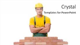  Presentation with building construction - Slide deck with handsome construction worker building brick background and a white colored foreground