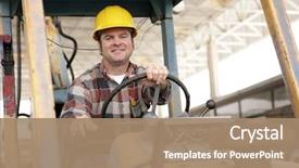  Presentation with bulldozer - PPT theme with handsome construction worker driving background and a coral colored foreground