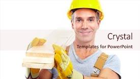  Presentation with contractor - Beautiful theme featuring handsome contractor in yellow uniform isolated over white background backdrop and a lemonade colored foreground