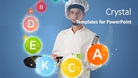  Presentation with vitamin - Cool new PPT theme with vitomins - handsome cook with kitchen instruments backdrop and a teal colored foreground