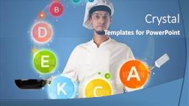  Presentation with vitamin - Amazing presentation design having handsome cook with kitchen instruments and vitamin concept backdrop and a teal colored foreground