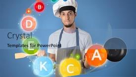  Presentation with vitamin - Cool new slides with handsome cook with kitchen instruments and vitamin concept backdrop and a teal colored foreground