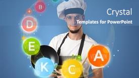  Presentation with vitamin - PPT theme with handsome cook with kitchen instruments and vitamin concept background and a teal colored foreground