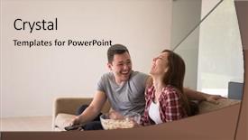  Presentation with television watching - Colorful slides enhanced with handsome couple enjoying free time backdrop and a lemonade colored foreground