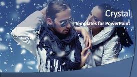  Presentation with snow blizzard in winter - Colorful presentation design enhanced with handsome couple in winter snow backdrop and a ocean colored foreground