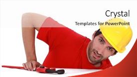  Presentation with craftsman - Audience pleasing slide deck consisting of handsome craftsman standing up backdrop and a white colored foreground