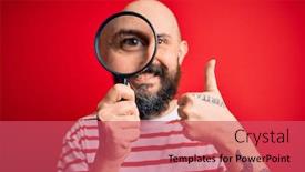  Presentation with detective magnifying glass - Beautiful slides featuring handsome-detective-bald-man backdrop and a red colored foreground