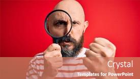  Presentation with detective magnifying glass - Presentation design consisting of handsome-detective-bald-man background and a coral colored foreground