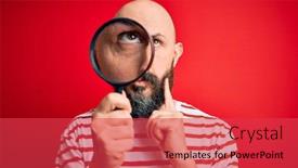  Presentation with detective magnifying glass - Beautiful theme featuring handsome-detective-bald-man backdrop and a red colored foreground