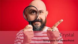  Presentation with detective magnifying glass - Cool new presentation design with handsome-detective-bald-man backdrop and a red colored foreground