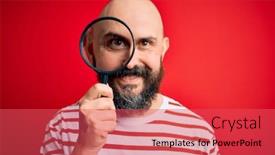  Presentation with detective magnifying glass - Amazing slides having handsome-detective-bald-man backdrop and a red colored foreground