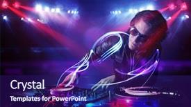  Presentation with festival music band hands playing - Colorful slide set enhanced with handsome disc jockey playing music backdrop and a navy blue colored foreground