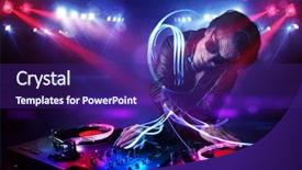  Presentation with festival music band hands playing - Slide deck having handsome disc jockey playing music background and a violet colored foreground