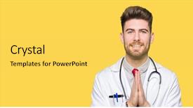  Presentation with medical smiling doctor - Beautiful theme featuring handsome doctor man wearing medical backdrop and a  colored foreground