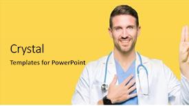  Presentation with medical hand - PPT theme enhanced with handsome doctor man wearing medical background and a  colored foreground