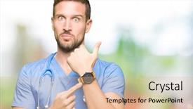  Presentation with medical - Cool new PPT layouts with handsome doctor man wearing medical backdrop and a  colored foreground