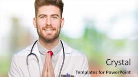  Presentation with medical smiling doctor - Audience pleasing presentation theme consisting of handsome doctor man wearing medical backdrop and a  colored foreground