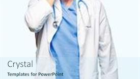  Presentation with eye medical - Colorful slide deck enhanced with handsome doctor man wearing medical uniform over isolated background yawning tired covering half face eye and mouth with hand face hurts in pain backdrop and a sky blue colored foreground