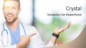  Presentation with medical smiling doctor - Theme featuring handsome doctor man wearing medical background and a  colored foreground