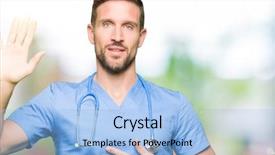  Presentation with medical robot hand and doctor - Theme with hand on chest and open background and a  colored foreground