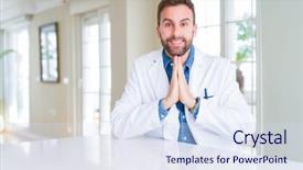  Presentation with medical robot hand and doctor - PPT theme consisting of handsome doctor man wearing medical background and a sky blue colored foreground