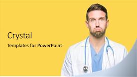  Presentation with medical protective wears - Cool new PPT layouts with handsome doctor man wearing medical backdrop and a yellow colored foreground