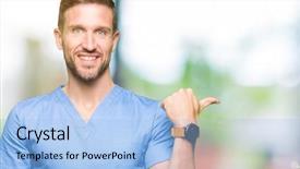  Presentation with facial pain medical man - Slide deck with handsome doctor man wearing medical background and a  colored foreground